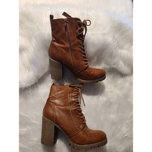Women's Lace Up And Zip Combat Ankle Booties Boot Chunky High Heel Platform Size